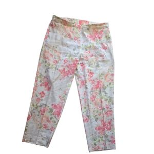 J.Jill Linen Stretch Floral Crop Pants White Multicolor Women’s Small